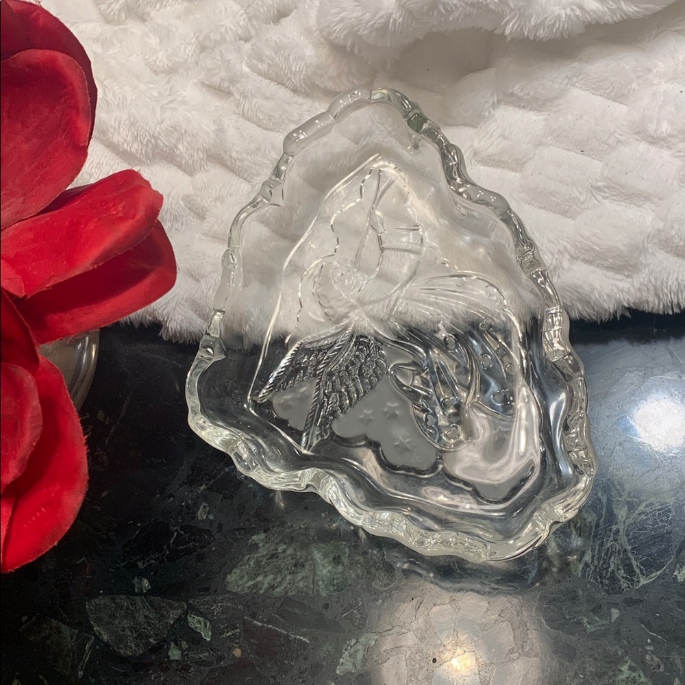 🌹VINTAGE BEAUTIFUL Clear Crystal Glass ANGEL Trinket BOWL Dish •